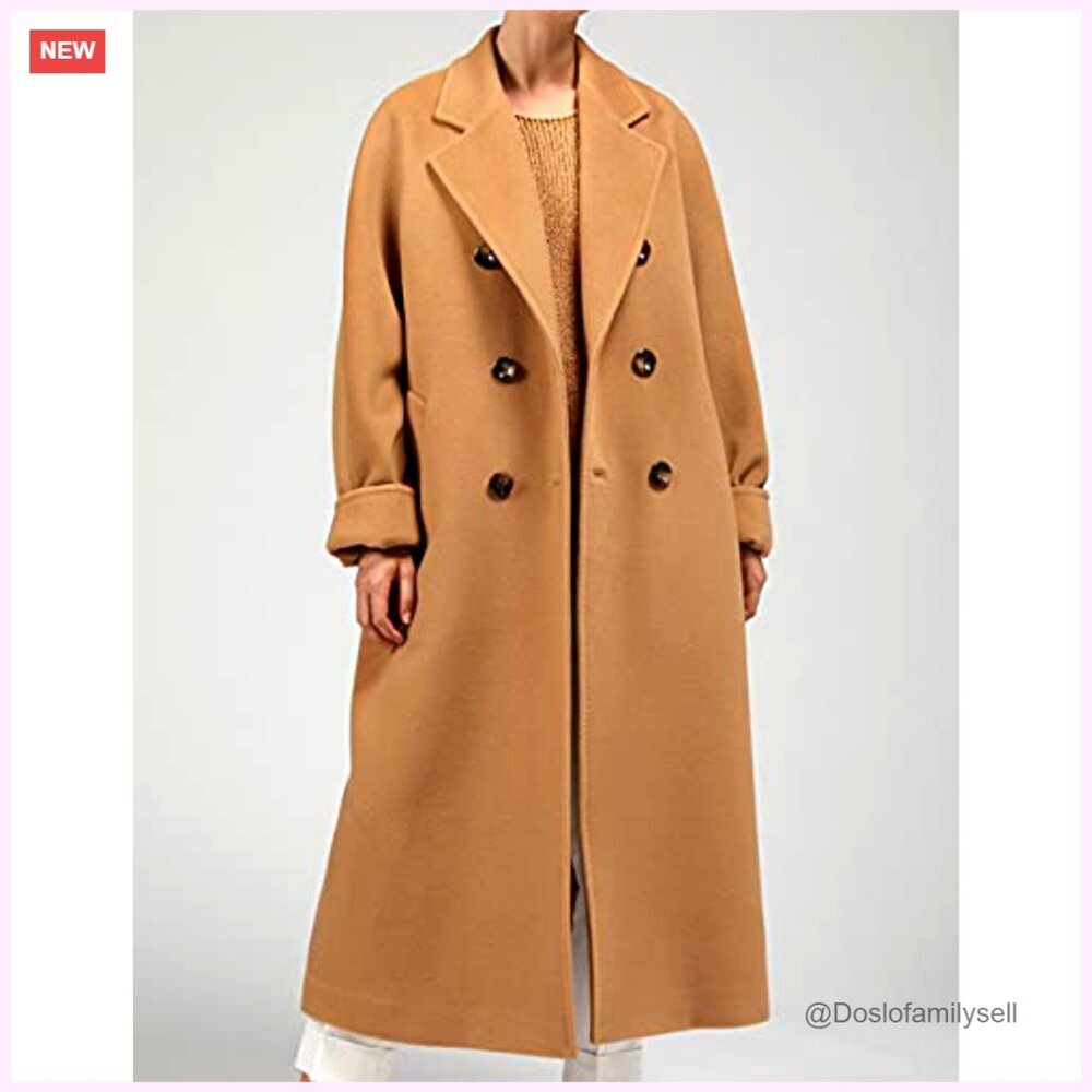 Wool Blend Pea Coat Classic Notched Collar Double Breasted Outerwear Jacket - Picture 3 of 7